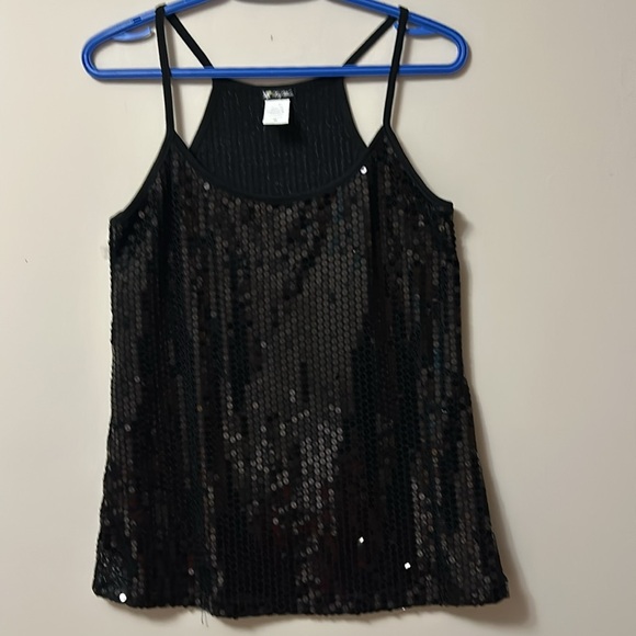 Lily white black sequined top spaghetti straps size medium like new w/o tagss - Picture 4 of 5